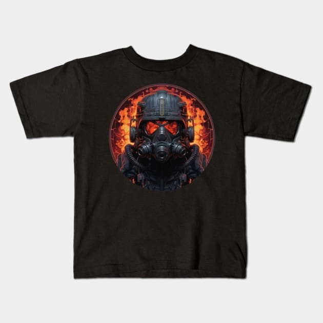Futuristic Firefighter Pyromancer Arsonist Industrial Cypherpunk Kids T-Shirt by Nightarcade